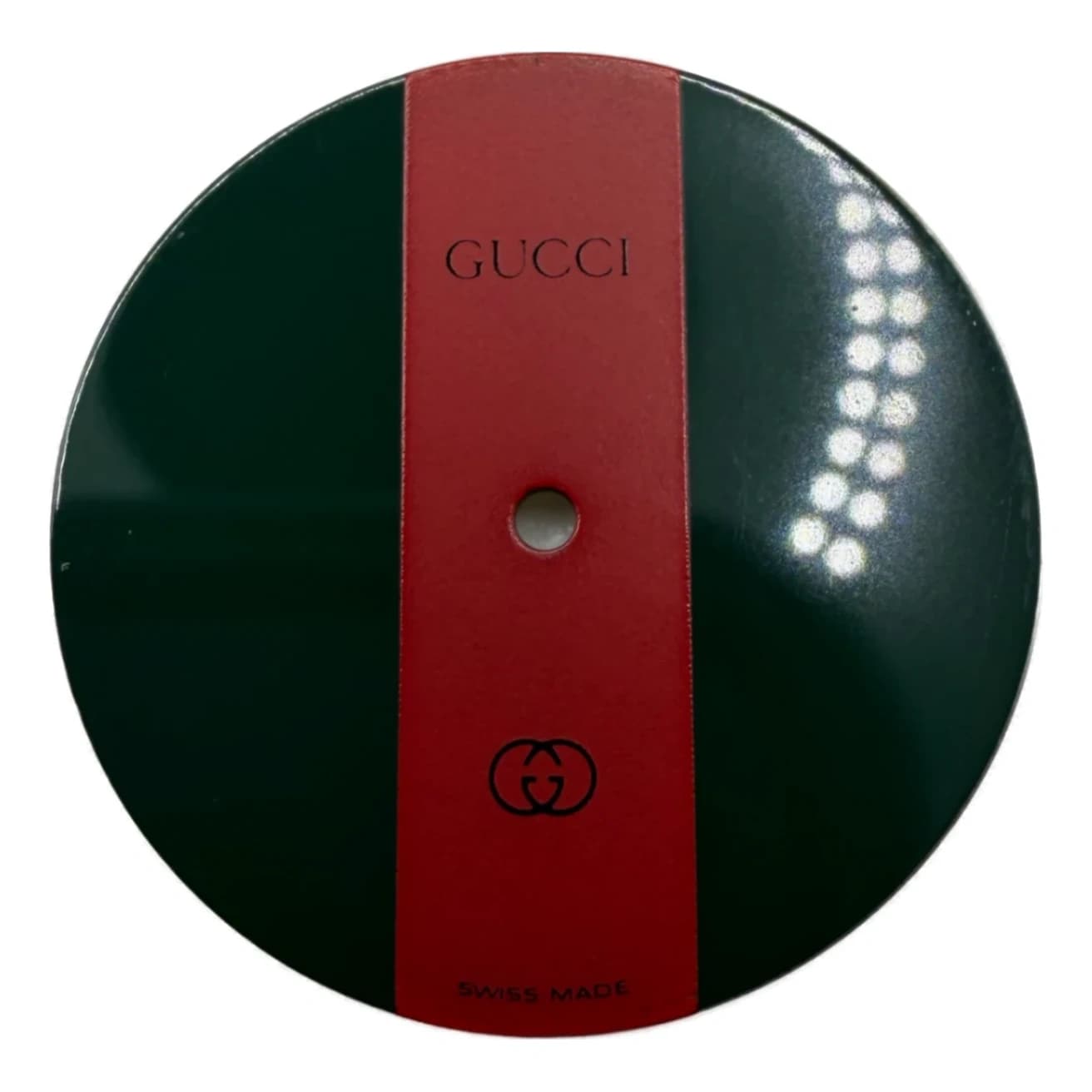 Round metal-framed green tinted replacement crystal for Gucci G-Timeless and Interlocking Series watches, Swiss Made