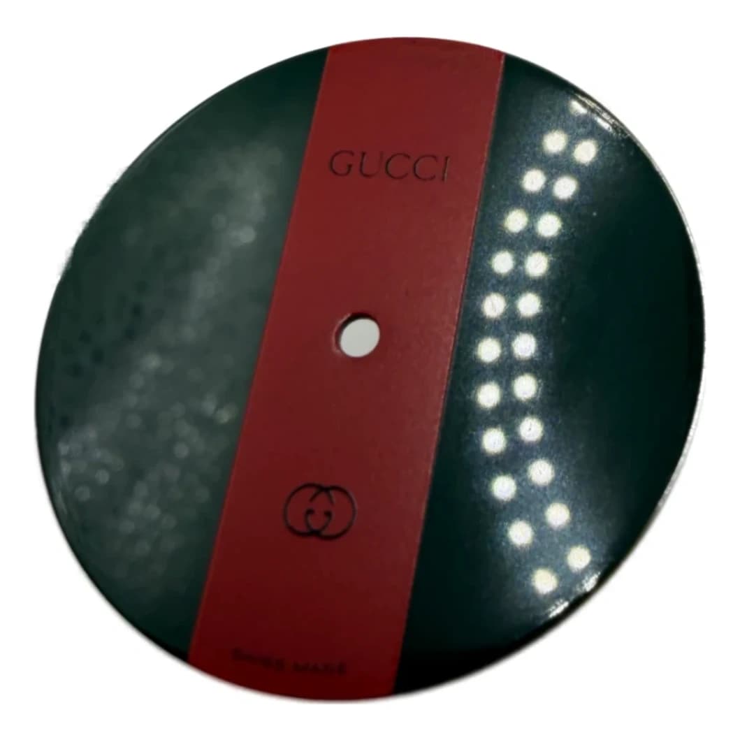 Round metal-framed green tinted replacement crystal for Gucci G-Timeless and Interlocking Series watches, Swiss Made